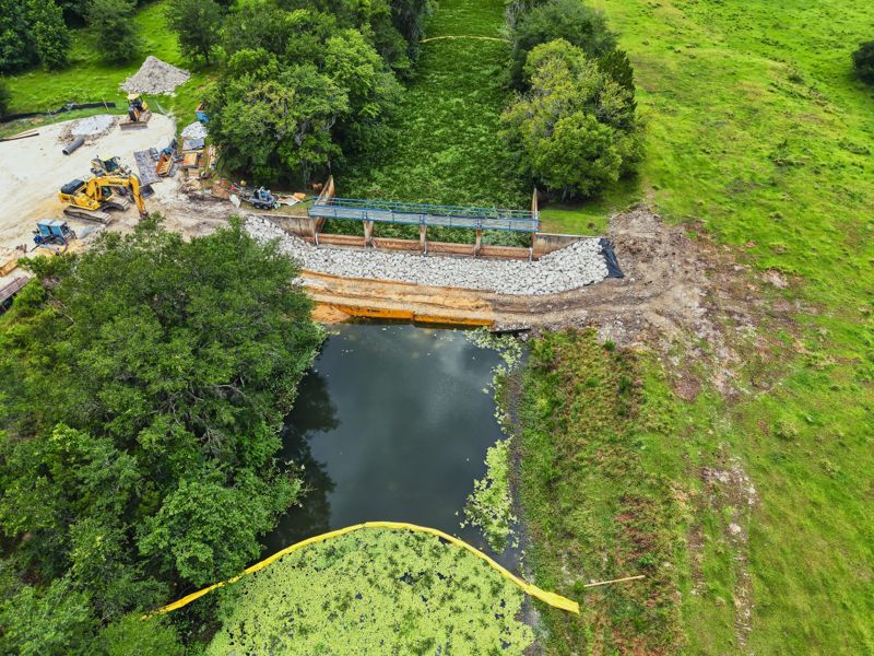 Construction progress aerial photo — flood control station reconstruction